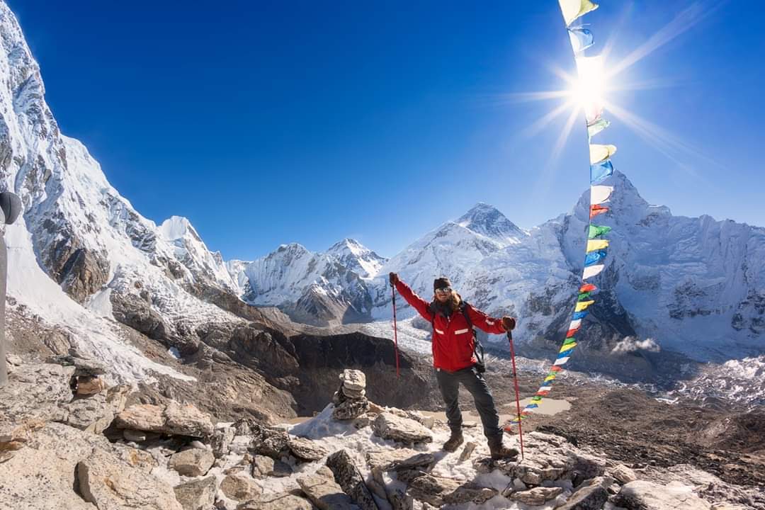 Aerial view of Gokyo Lakes and surrounding Himalayan peaks one the Three Passes Trek