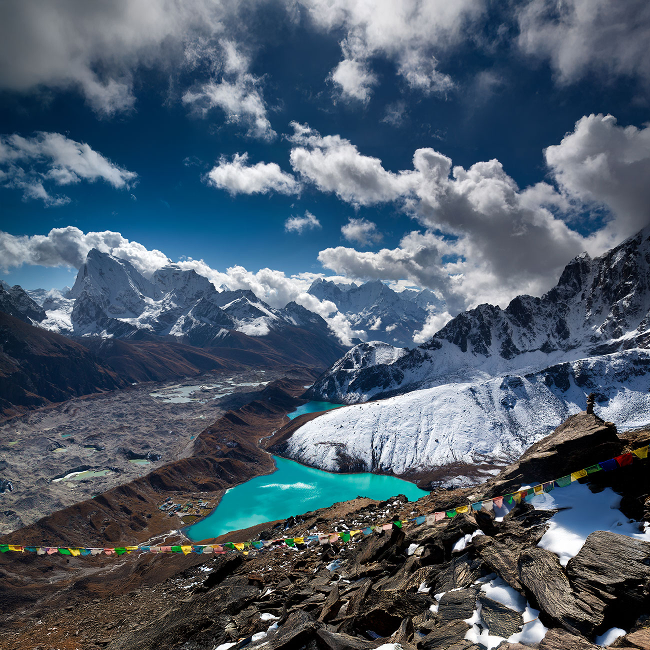 Gokyo Lake with snowy Himalayan peaks in the background, Nepal
