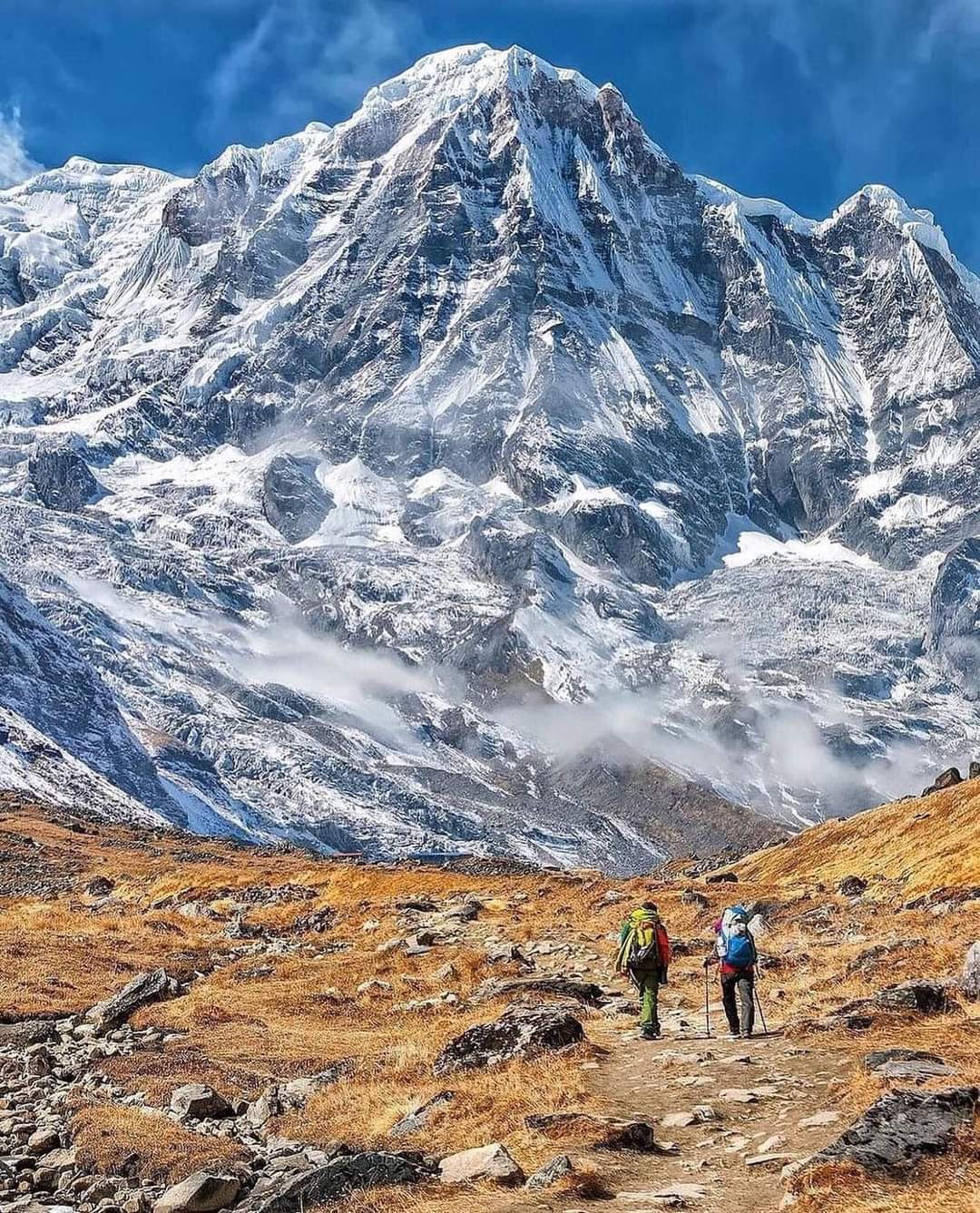 Sunrise view of Annapurna I from Annapurna Base Camp during trekking in Nepal