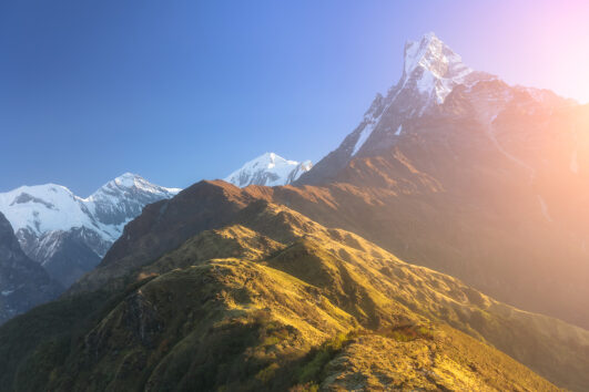 Mardi Himal Base Camp with panoramic views of snow-capped peaks in the Annapurna region