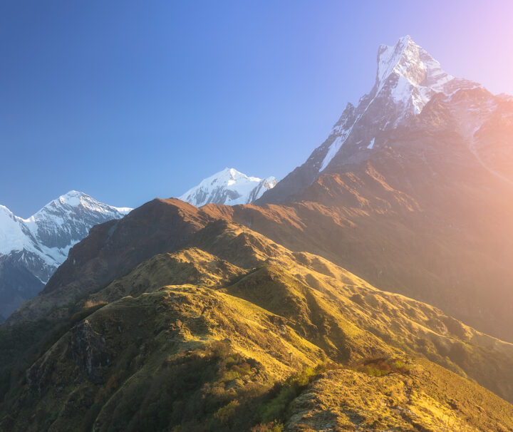 Mardi Himal Base Camp with panoramic views of snow-capped peaks in the Annapurna region