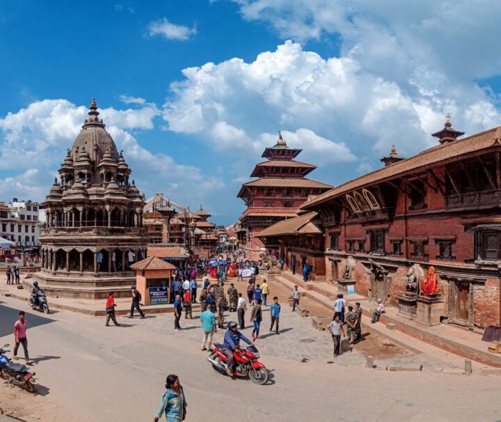 Intricate wood carvings and traditional Newari architecture at Patan Durbar Square, Lalitpur, Nepal